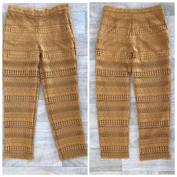 Zara Mustard Crochet Lace Pants Sz XS - Picture 2 of 6